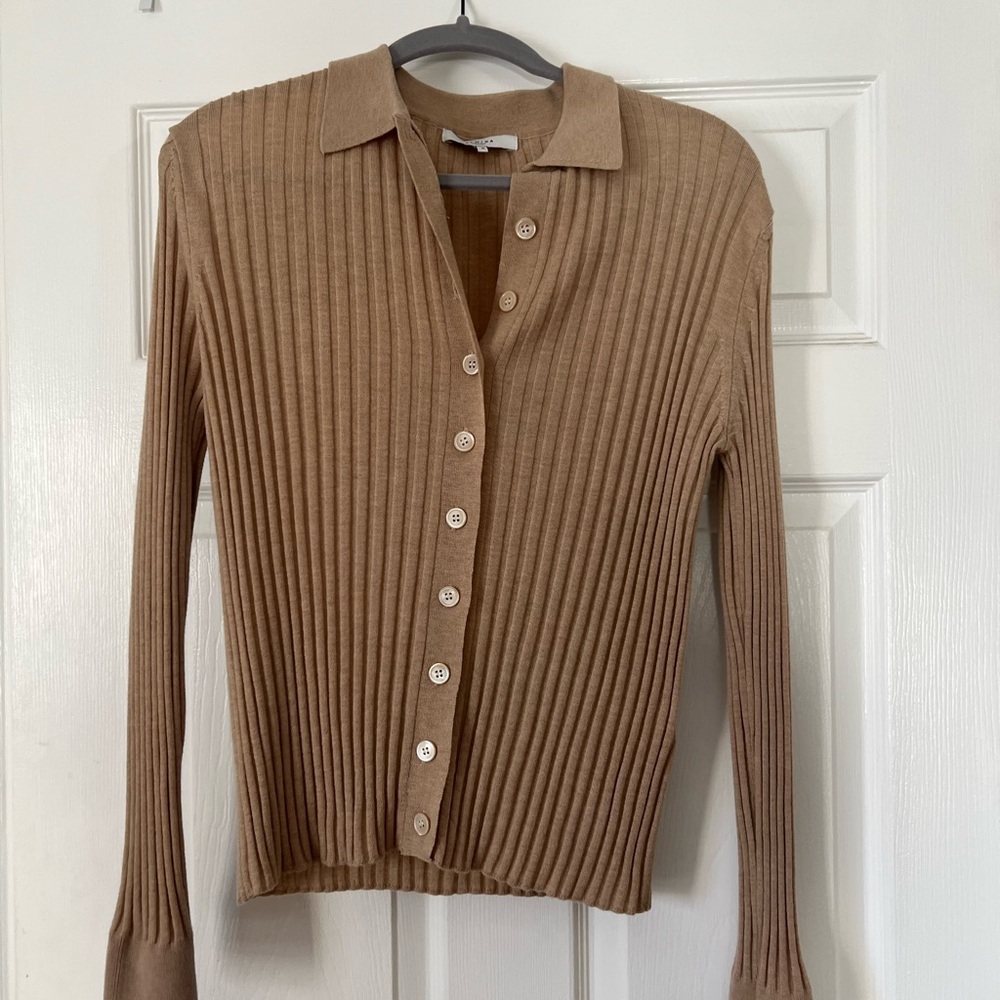 Almina Concept Tan Ribbed Button-Up Cardigan